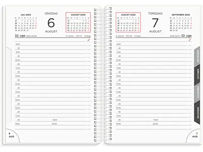Kalender, 2025, Dag, 1 dag pr. side, Hvid, Mayland
