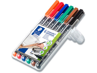 Marker, Rund spids, 0.8 mm, 6 farver, Staedtler Lumocolor 317 M