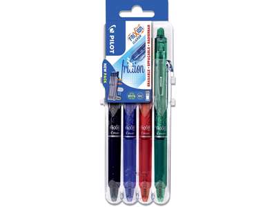 Rollerball gelpen, 0.7 mm, 0.35 mm, Sort, blå, rød, grøn, Pilot FriXion Clicker Medium BLRT-FR7