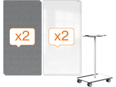 Whiteboard tavle system, 1 mobil base,2 dobbeltsidet whiteboards, 2 dobbeltsidet whiteboards/opslagstavler, 180x90 cm, Nobo Move & Meet Mobile