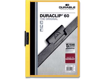 Klemmappe, 60 stk, Gul, Transparent forside, Durable DURACLIP 60