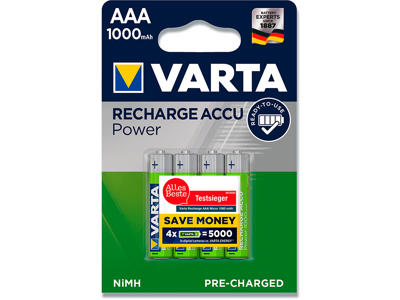 Batteri, AAA, 1.2 V, 4 stk, Varta Recharge Power