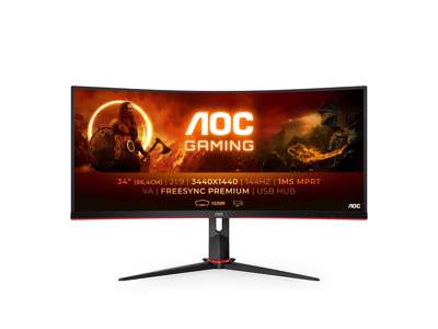 AOC G2 CU34G2X/BK LED display 86,4 cm (34") 3440 x 1440 pixel Quad HD Sort, Rød