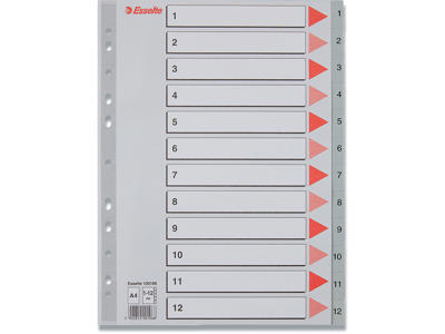 Registerblade, A4, 1-12, Grå, Esselte 