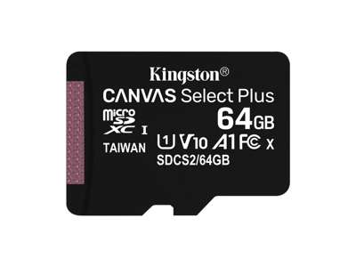 Kingston Technology 64 GB micSDXC Canvas Select Plus 100R A1 C10, pakke med tre + enkelt ADP