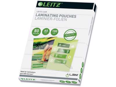 Lamineringslommer, A5, 153x216 mm, 80 micron, Leitz hotLAM Gloss