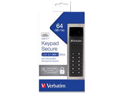 USB nøgle, Med Keypad Access, USB-C 3.0, 64 GB, Verbatim Keypad Secure 