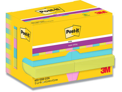 Memonotes, 47.6x47.6 mm, Assorteret Cosmic, 12 blokke, Post-it Super Sticky 