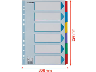 Faneblade, A4, 6-delt, Flerfarvet, Esselte Mylar 