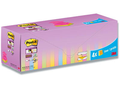 Memonotes, 76x76 mm, Assorteret, 24 blokke, Post-it Super Sticky Z-notes