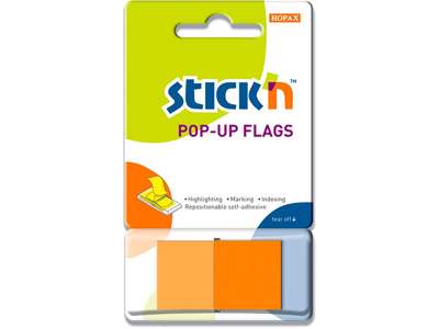 Indexfaner, Orange, 50 stk, 4.5x2.5 cm, Stick'n Pop Up 