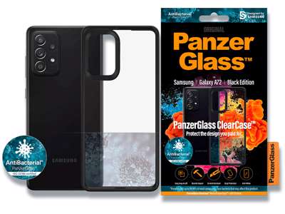 Cover, Samsung Galaxy A72, Case, Transparant med sort ramme, PanzerGlass Antibacterial - ClearCase 