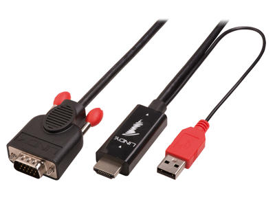 Lindy 41457 videokabel adapter 3 m HDMI + USB VGA (D-Sub) Sort, Rød