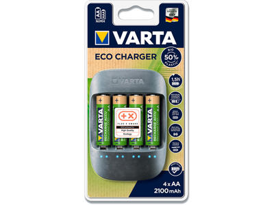 Batterioplader, Til 4 stk AA eller AAA, Inkl. 4 stk AA, Opladningstid: 15 minutter, Varta ECO Charger 