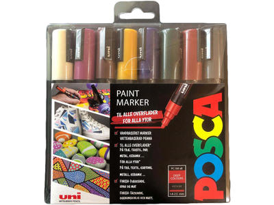 Paint marker, 1.8-2.5 mm, 8 assorterede mørke farver, Rund spids, uni Posca PC-5M