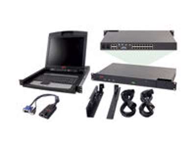 APC 2x1x16 IP KVM w/ 17" Rack LCD & USB VM Server Module Bundle KVM Switch Stativ-montering Sort