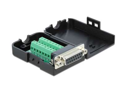 DeLOCK 66569 kabel kønsskifter serial Sub-D15 16 pin terminal block Sort