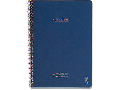 Notesblok, A5, Linjeret, Navy, Kozo Classic