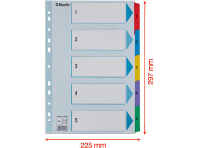 Registerblade, A4, 1-5, Flerfarvet, Esselte Mylar 