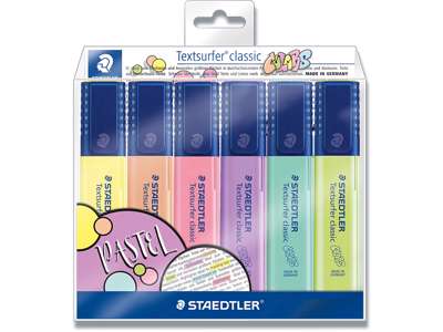 Tekstmarker, Permanent, Assorteret pastel, 6 stk, Staedtler Textsurfer Classic 364