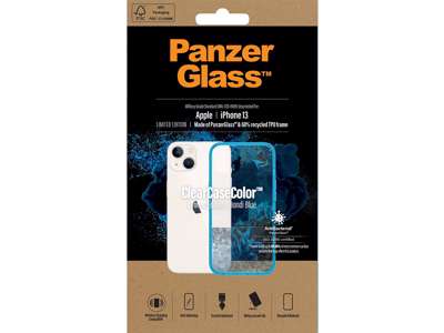 Cover, iPhone 13, Case, Transparant med Bondi Blue ramme, PanzerGlass Antibacterial - ClearCase 