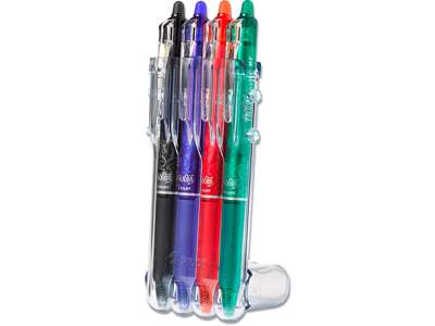 Rollerball gelpen, 0.7 mm, 0.35 mm, Sort, blå, rød, grøn, Pilot FriXion Clicker Medium BLRT-FR7