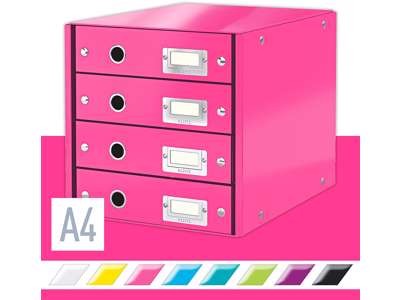 Skuffekabinet, 4 skuffer, Metallic pink, A4, Leitz Click & Store WOW 