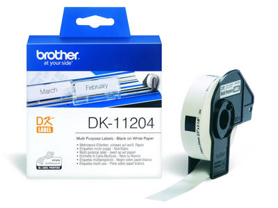 Labeltape, Multi etiketter, 17 x 54 mm, 1 rulle, Brother P-Touch DK-11204