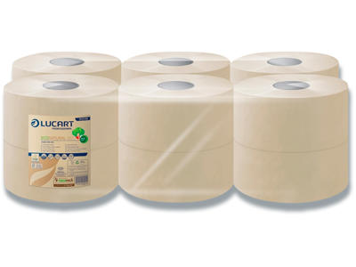 Toiletpapir, Udvendig oprulning, 2 lag, 12 ruller, Lucart T3 Natural Jumbo Mini