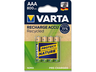 Batteri, AAA, 1.2 V, 4 stk, Varta Rechargeable Recycled