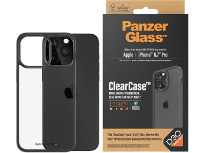 Cover, iPhone 15 Pro Max, Transparant med sort ramme, PanzerGlass ClearCase 