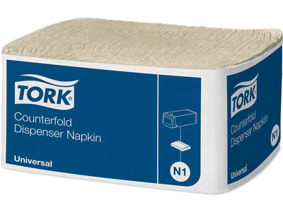 Dispenserservietter, 1 lag, Hvid, 33x30 cm, 7200 stk, Tork Counterfold N1