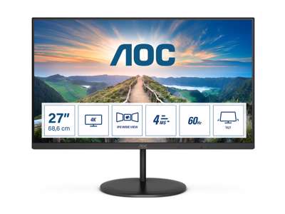 AOC V4 U27V4EA computerskærm 68,6 cm (27") 3840 x 2160 pixel 4K Ultra HD LED Sort