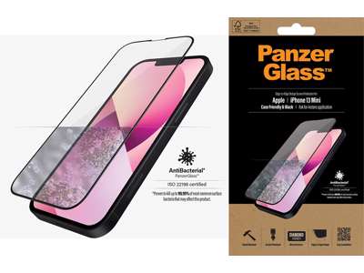 Skærmbeskyttelse, iPhone 13 Mini, Sort, 1 stk, PanzerGlass Antibacterial - Case Friendly 