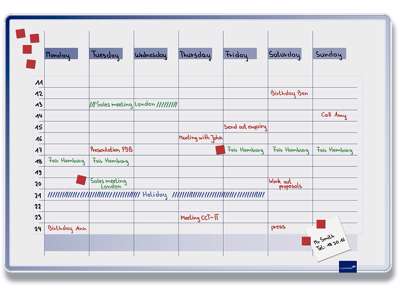 Planlægningstavle, Whiteboard, Ugeplanner, Til 14 navne, dage eller opgaver, Legamaster 4900