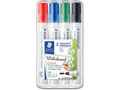 Whiteboard marker, Rund spids, Sort Rød Blå Grøn, 2 mm, Staedtler Lumocolor 351