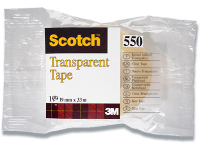 Tape, 19mm x 33m, 1 rulle, Transparent, Scotch 550