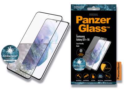 Skærmbeskyttelse, Samsung Galaxy S21+, Sort, 1 stk, PanzerGlass Antibacterial - Case Friendly 