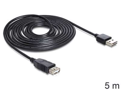 DeLOCK EASY-USB 2.0-A - USB 2.0-A, 5m USB-kabel USB A Sort