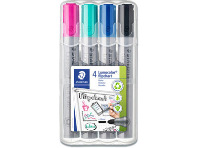 Marker, Rund spids, 2 mm, 4 farver, Staedtler Lumocolor 356