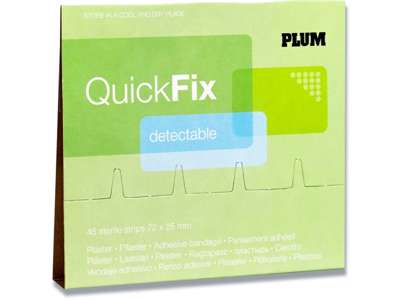 Plaster, Sporbar i metaldetektor, 45 plastre pr refill, 1 pakke refill, Plum QuickFix Detectable