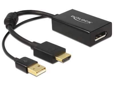 DeLOCK 0.245m HDMI+USB2.0-A/DisplayPort 0,254 m HDMI + USB Sort