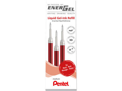 Rollerball gelpen refill, 0.7 mm, 0.35 mm, Rød, 3 stk, Pentel EnerGel LR7-3B