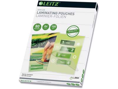 Lamineringslommer, A4, 216x303 mm, 80 micron, Leitz hotLAM Gloss