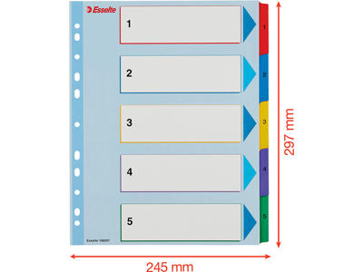 Registerblade, A4 Maxi, 1-5, Flerfarvet, Esselte Mylar 