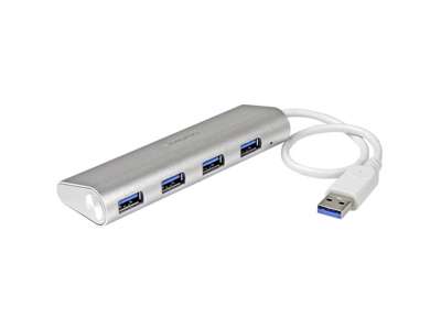 StarTech.com ST43004UA interface hub USB 3.2 Gen 1 (3.1 Gen 1) Type-A 5000 Mbit/s Sølv, Hvid