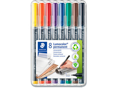 Marker, Spids spids, 0.4 mm, 8 farver, Staedtler Lumocolor 313 S