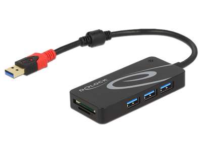 DeLOCK HUB USB 3.0 3 Port extern + 2 x SD Slo USB 3.2 Gen 1 (3.1 Gen 1) Type-A Sort