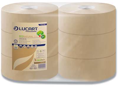 Toiletpapir, Udvendig oprulning, 2 lag, 6 ruller, Lucart T3 Natural Jumbo Midi