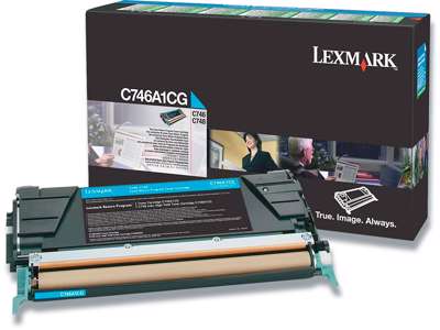 Toner, C746A1CG, Cyan-blå, 7.000 sider, Lexmark 